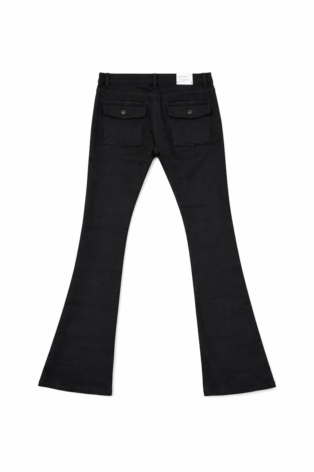 Black flared jeans on a white background