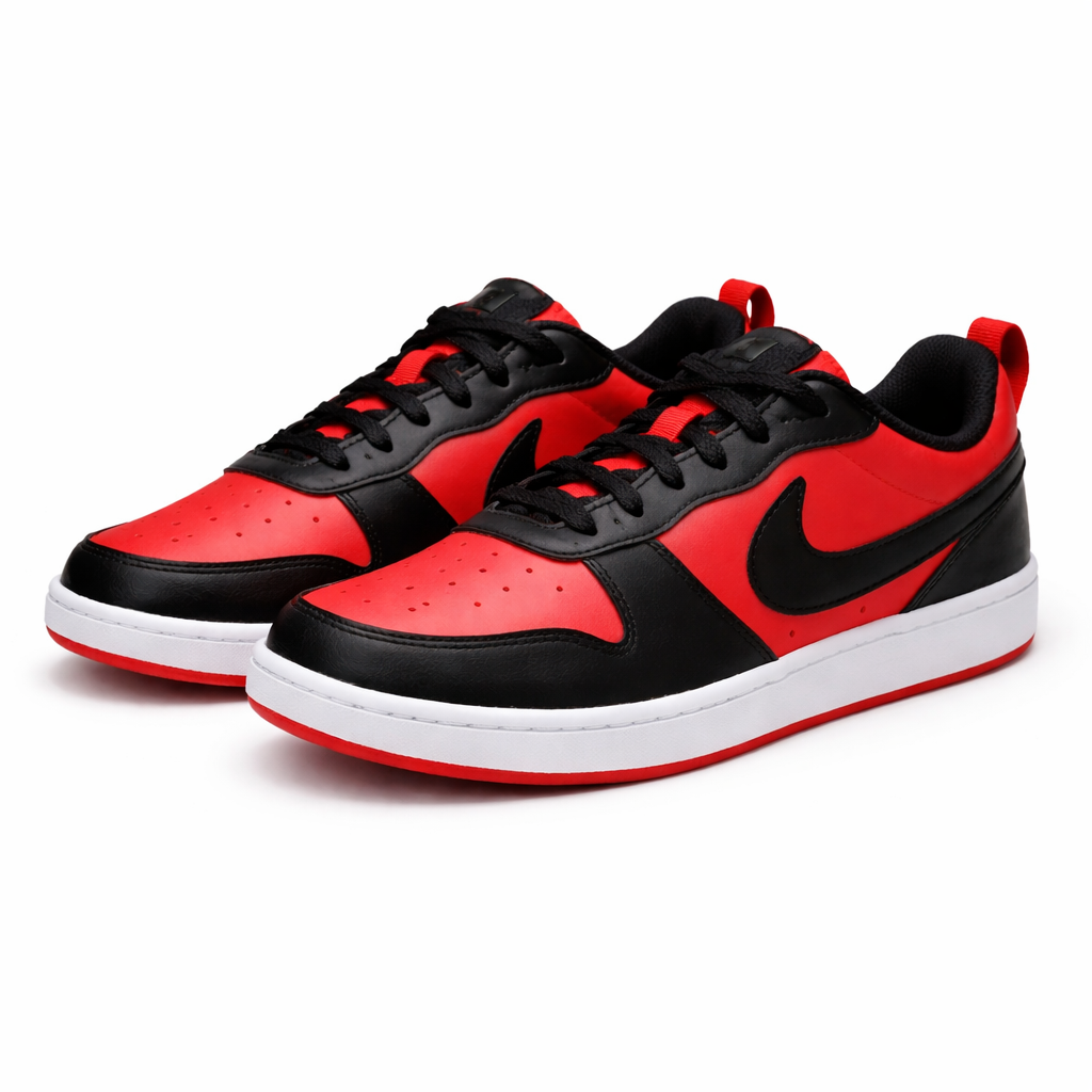 Nike Men’s Red and Black Low-Top Sneakers – Casual Lace-Up Athletic Shoes