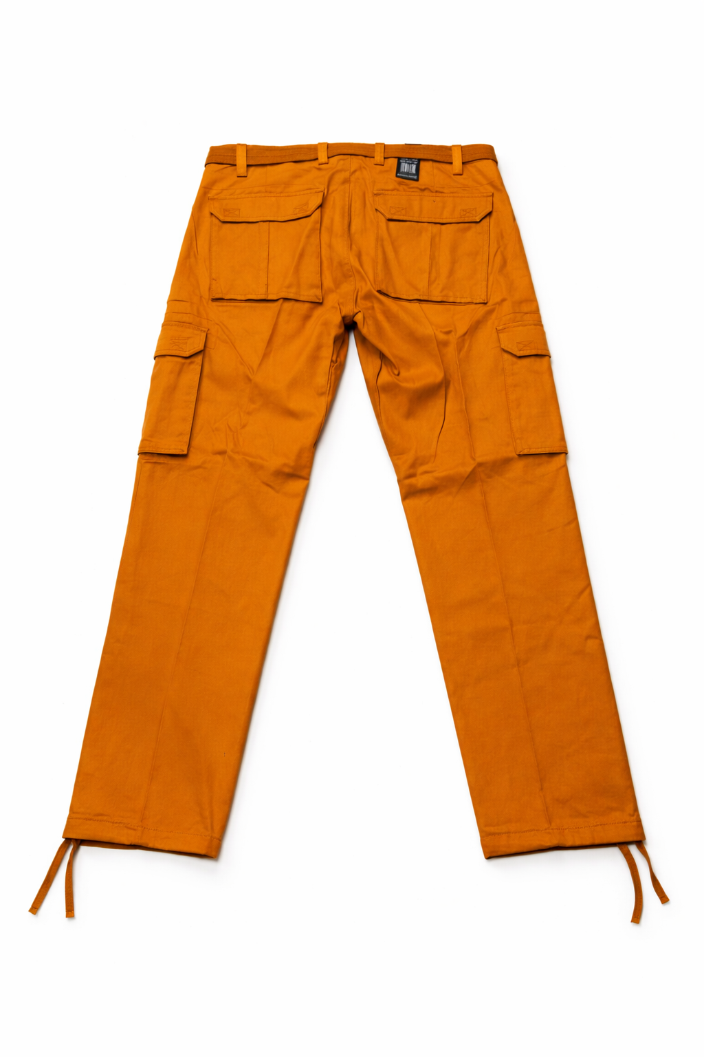 Orange cargo pants on a white background