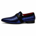 Men’s Blue Metallic Dress Loafers – Sleek Buckle Slip-On Formal Shoes