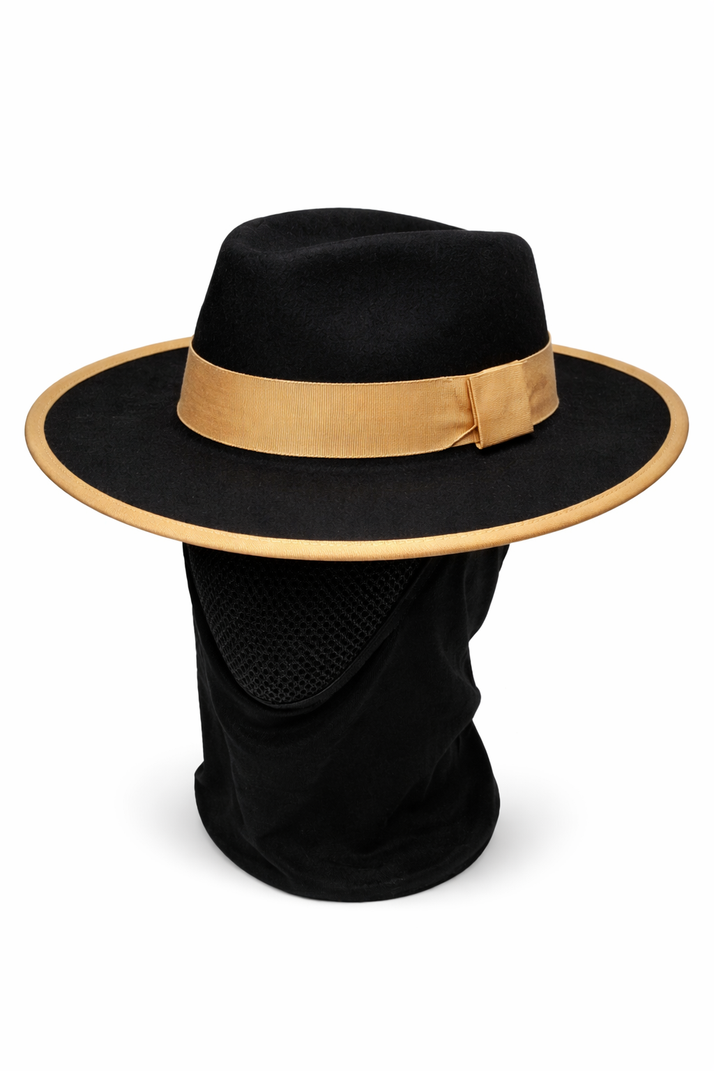 Men’s Black Wide Brim Hat with Tan Band – Statement Dress Hat