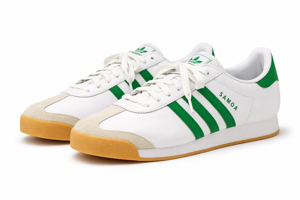 Adidas Samoa White and Green Sneakers – Classic Low-Top Casual Shoes