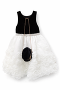Girls Black & White Floral Party Dress with Matching Purse