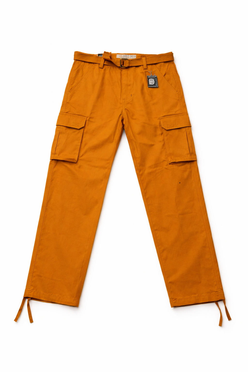 Orange cargo pants on a white background
