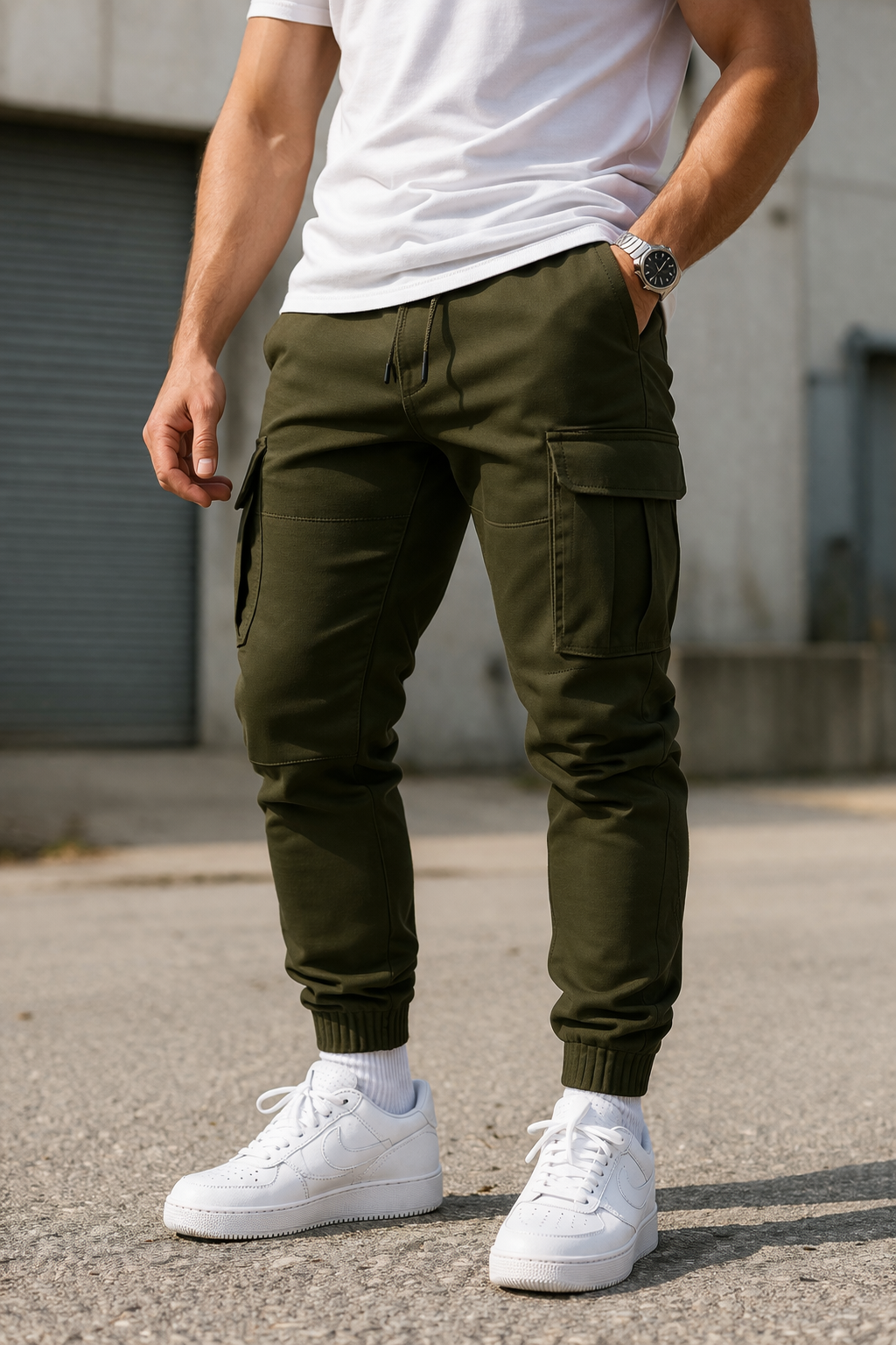 Men’s Olive Green Cargo Jogger Pants