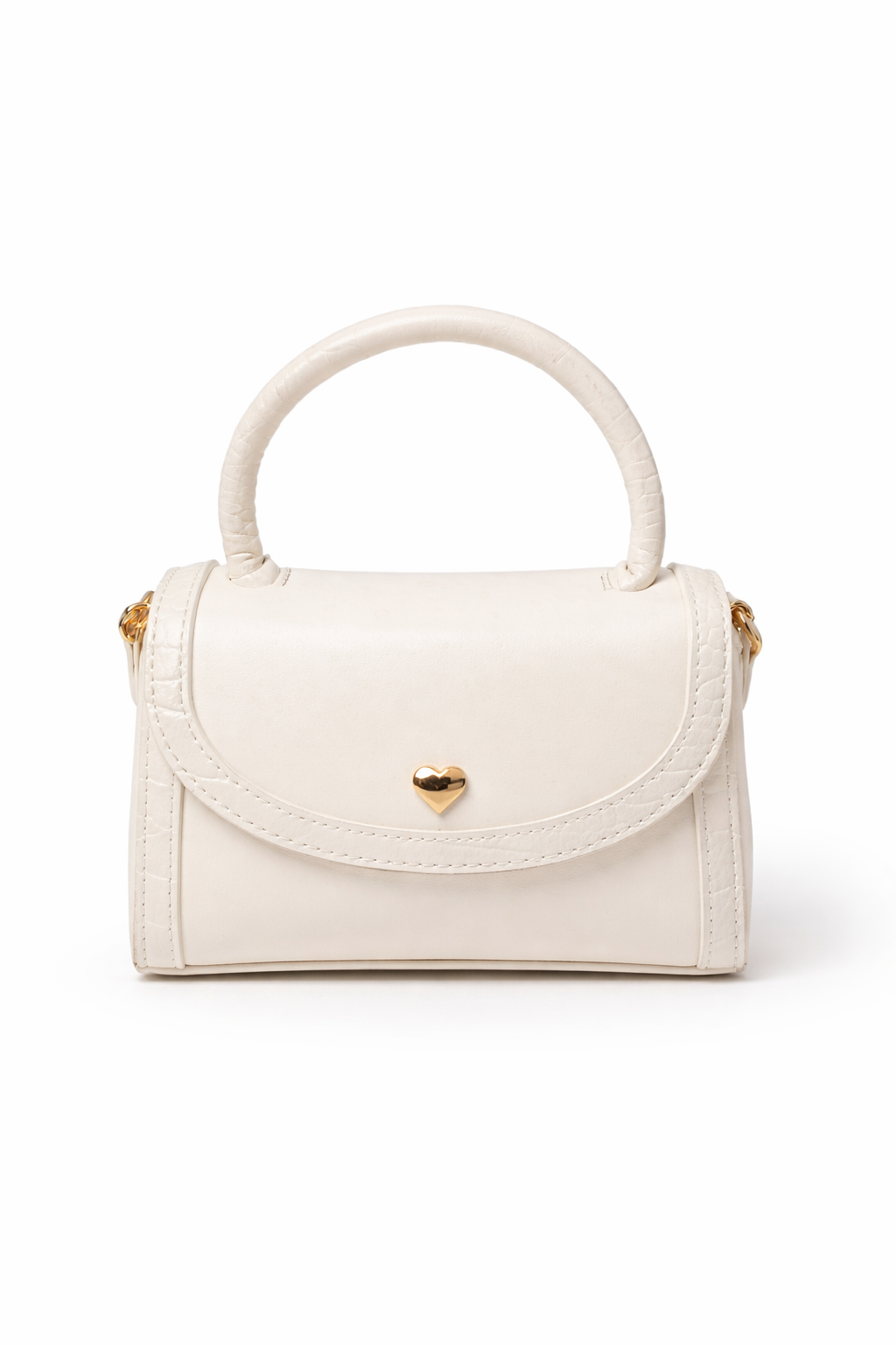 Ivory Mini Top Handle Bag – Heart Detail Structured Purse