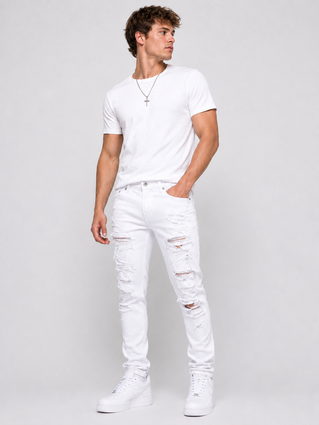 Men's Distressed Skinny Fit Ripped Jeans – Stretch Denim Pants