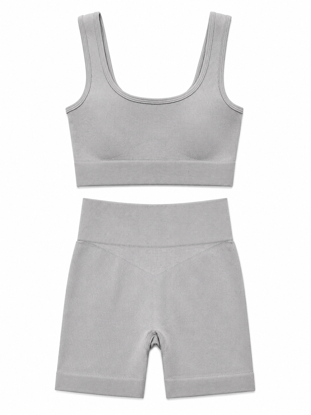 Seamless Ribbed Biker Shorts Set – Women's Activewear Two-Piece Outfit