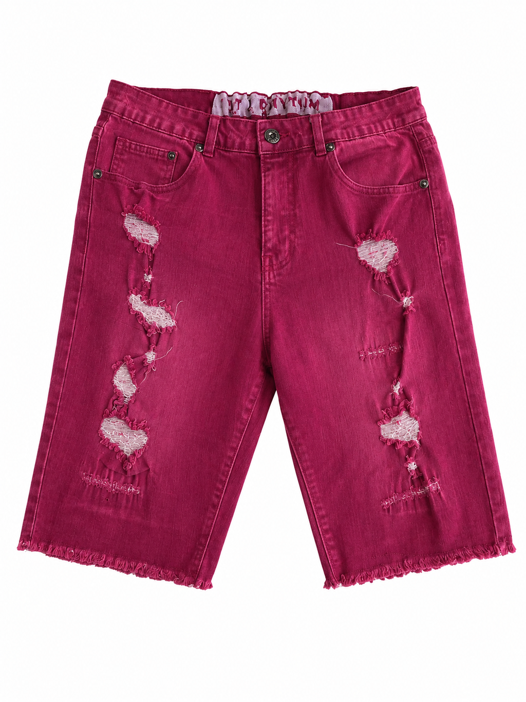 Men's Distressed Frayed Hem Denim Shorts – Vintage Wash Ripped Jean Shorts – Burgundy