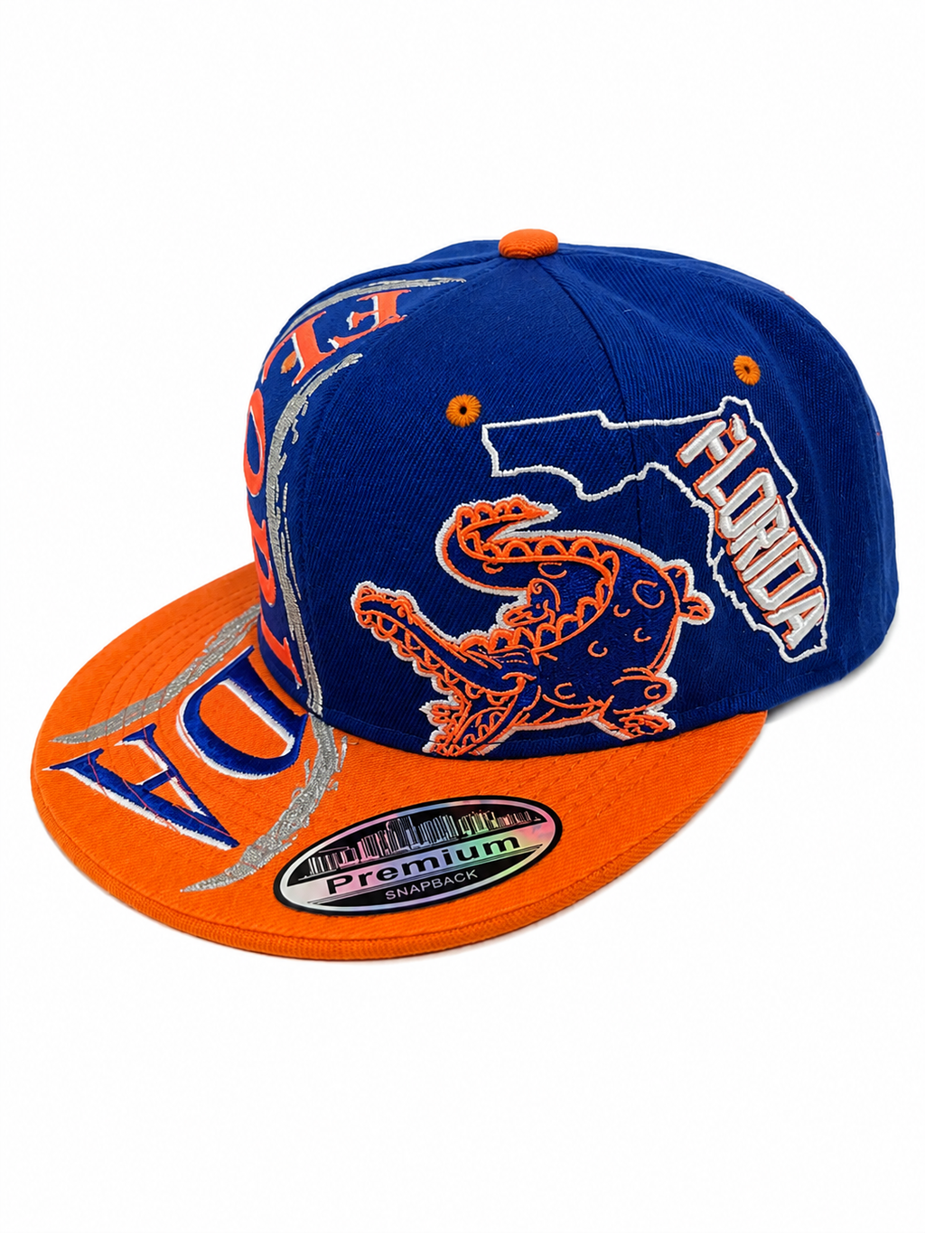 Florida Gators Inspired Blue & Orange Snapback Hat – Alligator Graphic Flat Brim Cap