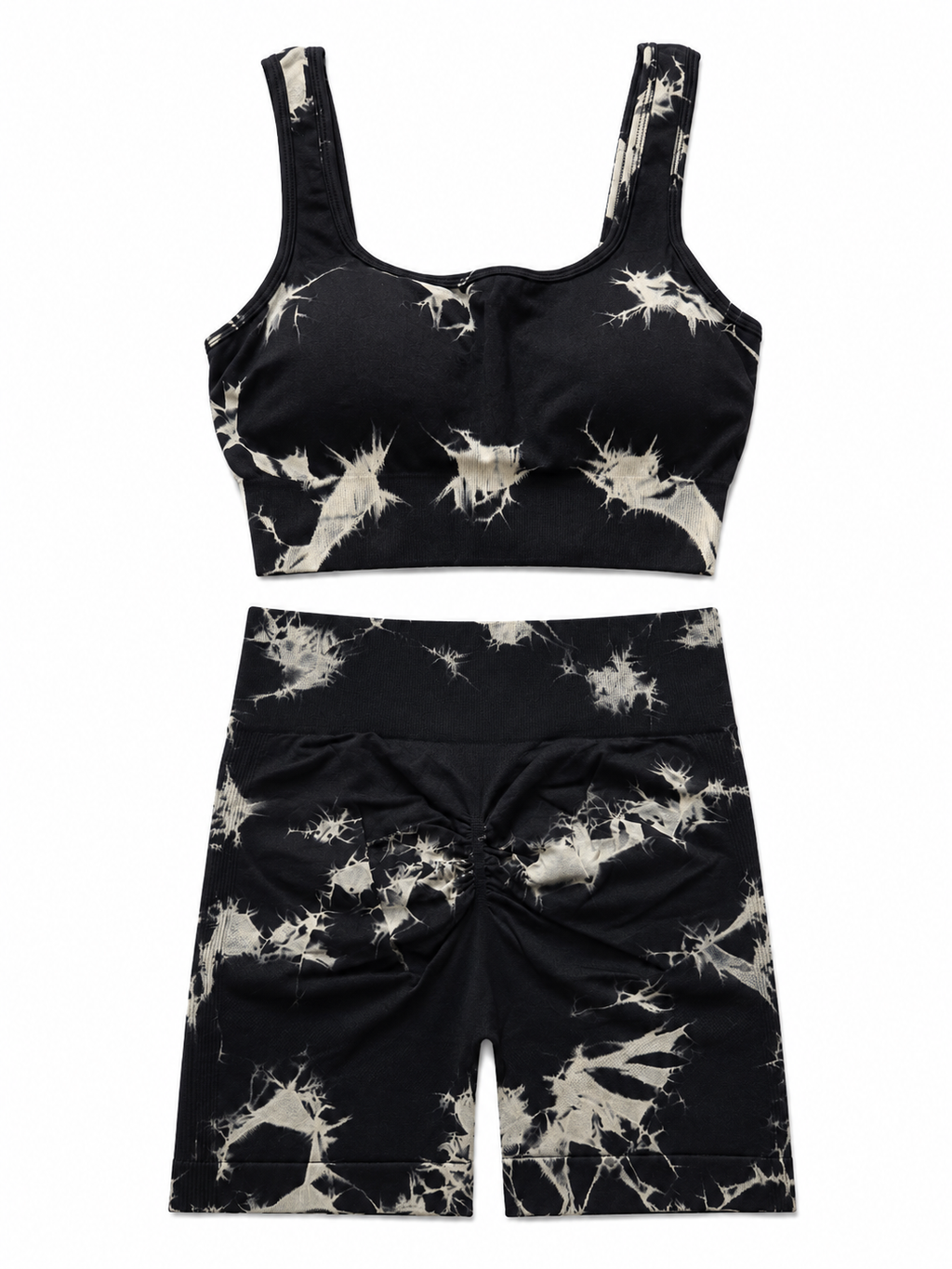 Sunburst Tie-Dye Activewear Set – Women's Scrunch Biker Shorts & Crop Top Co-Ord