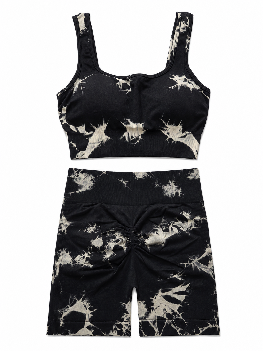 Sunburst Tie-Dye Activewear Set – Women's Scrunch Biker Shorts & Crop Top Co-Ord