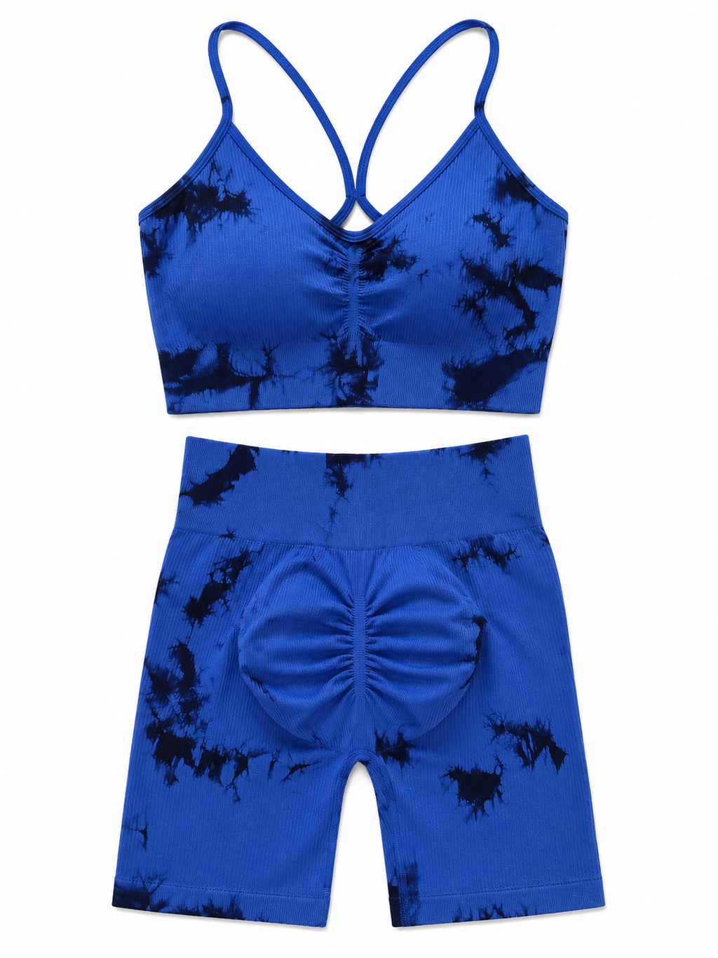Blush Tie-Dye Scrunch Biker Shorts Set – Women's Seamless Activewear Two-Piece