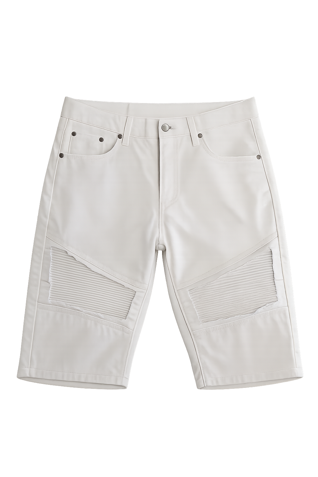 Men's White Moto Denim Shorts – Ribbed Panel Slim Fit Biker Shorts