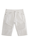 Men's White Moto Denim Shorts – Ribbed Panel Slim Fit Biker Shorts