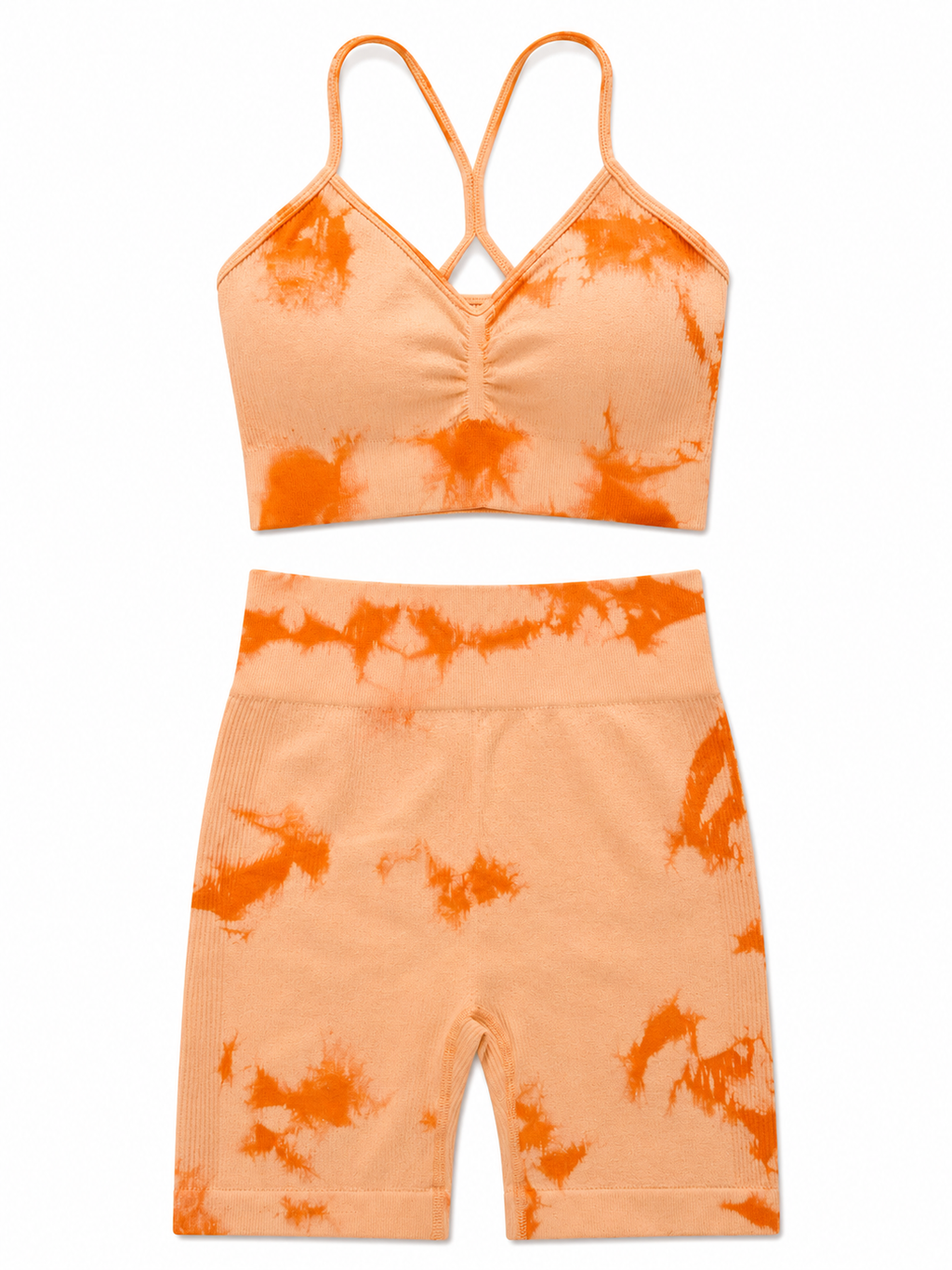 Blush Tie-Dye Scrunch Biker Shorts Set – Women's Seamless Activewear Two-Piece