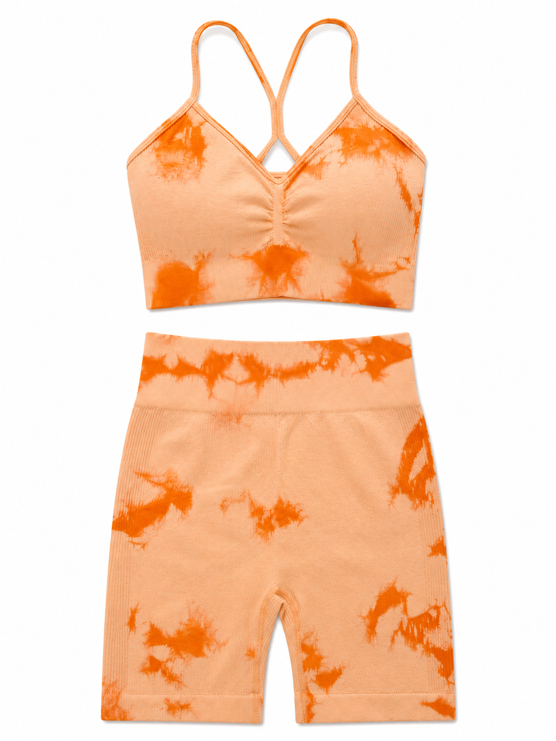 Blush Tie-Dye Scrunch Biker Shorts Set – Women's Seamless Activewear Two-Piece