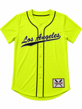 Los Angeles Neon Yellow Baseball Jersey – Button-Up Athletic Sports Shirt