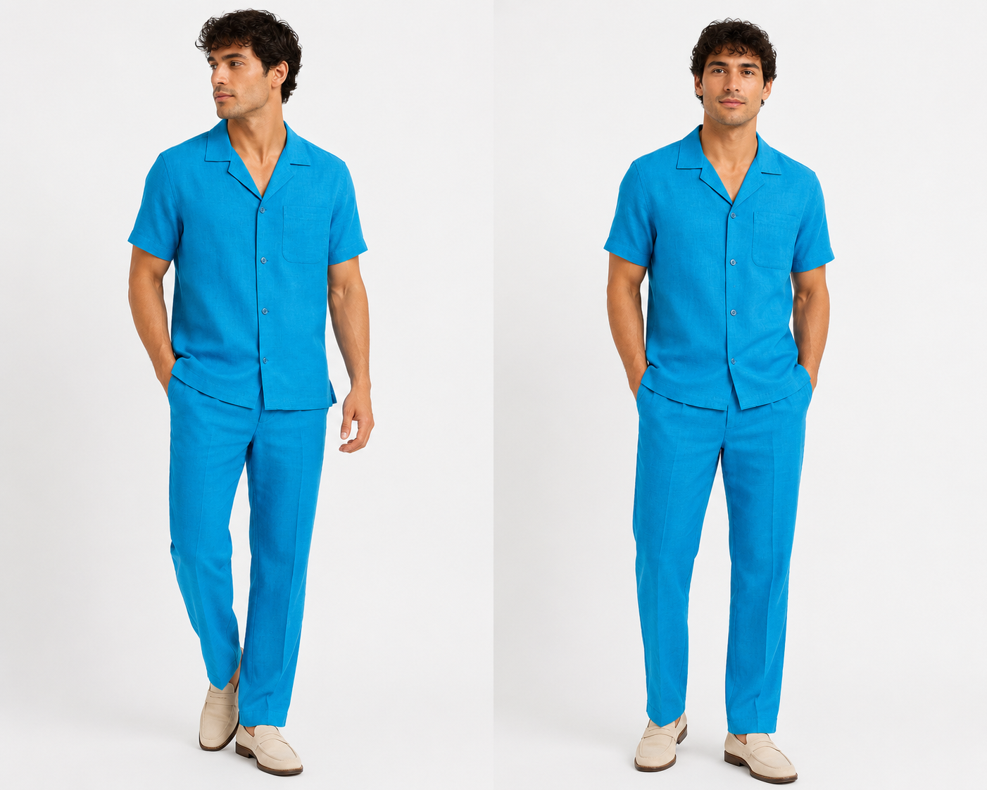 Men's Premium Linen Short Sleeve Two-Piece Set – Button-Up Shirt & Relaxed Fit Pants