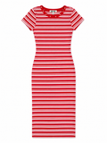 Derek Heart Women's Red & White Striped Ribbed Midi Dress with Star Stud Collar