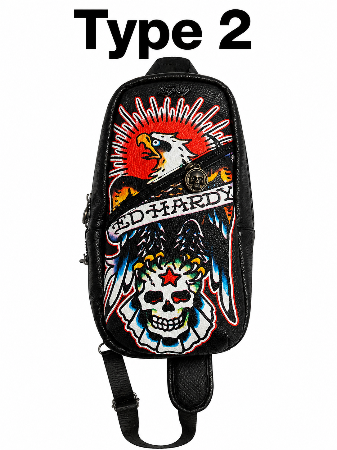 Ed Hardy Eagle & Skull Graphic Sling Backpack – Black Tattoo Art