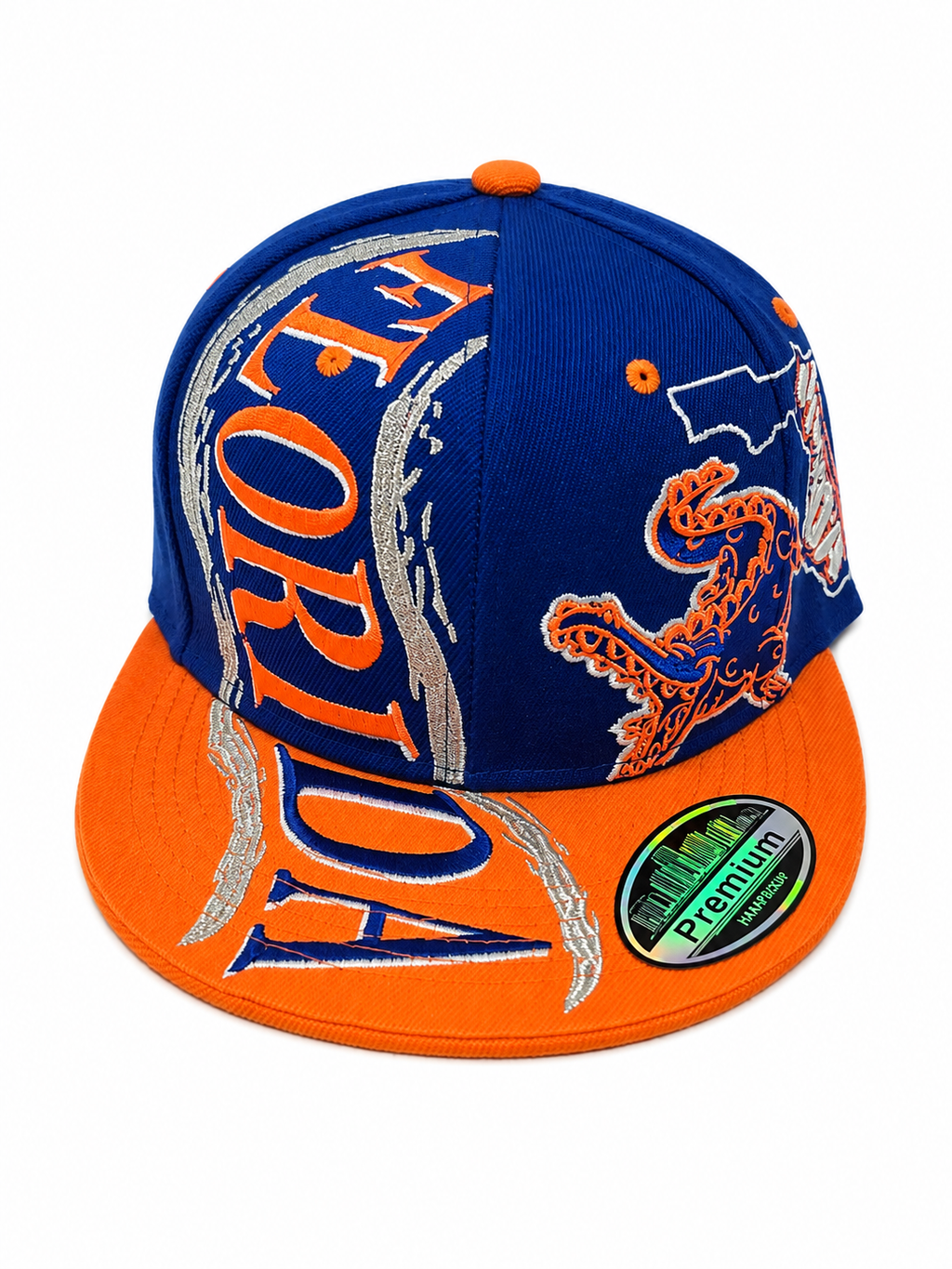 Florida Gators Inspired Blue & Orange Snapback Hat – Alligator Graphic Flat Brim Cap