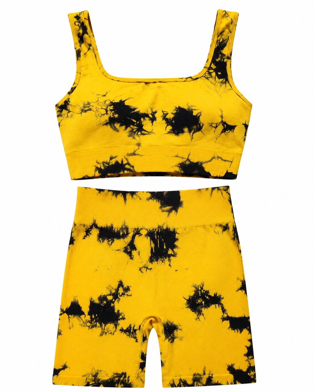 Sunburst Tie-Dye Activewear Set – Women's Scrunch Biker Shorts & Crop Top Co-Ord