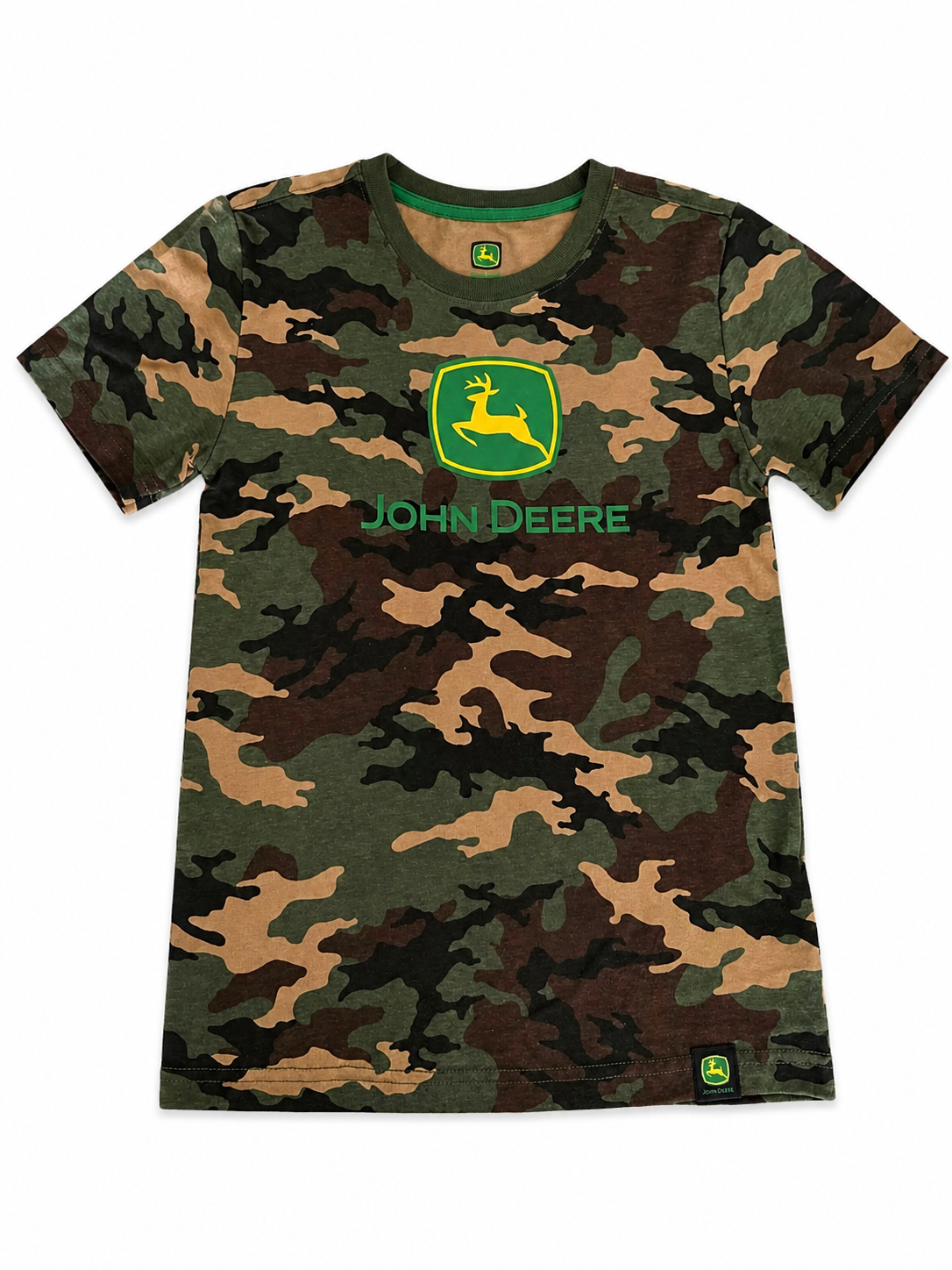 John Deere Kids Logo Graphic T-Shirt – Camo or Navy Mineral Wash Short Sleeve Tee