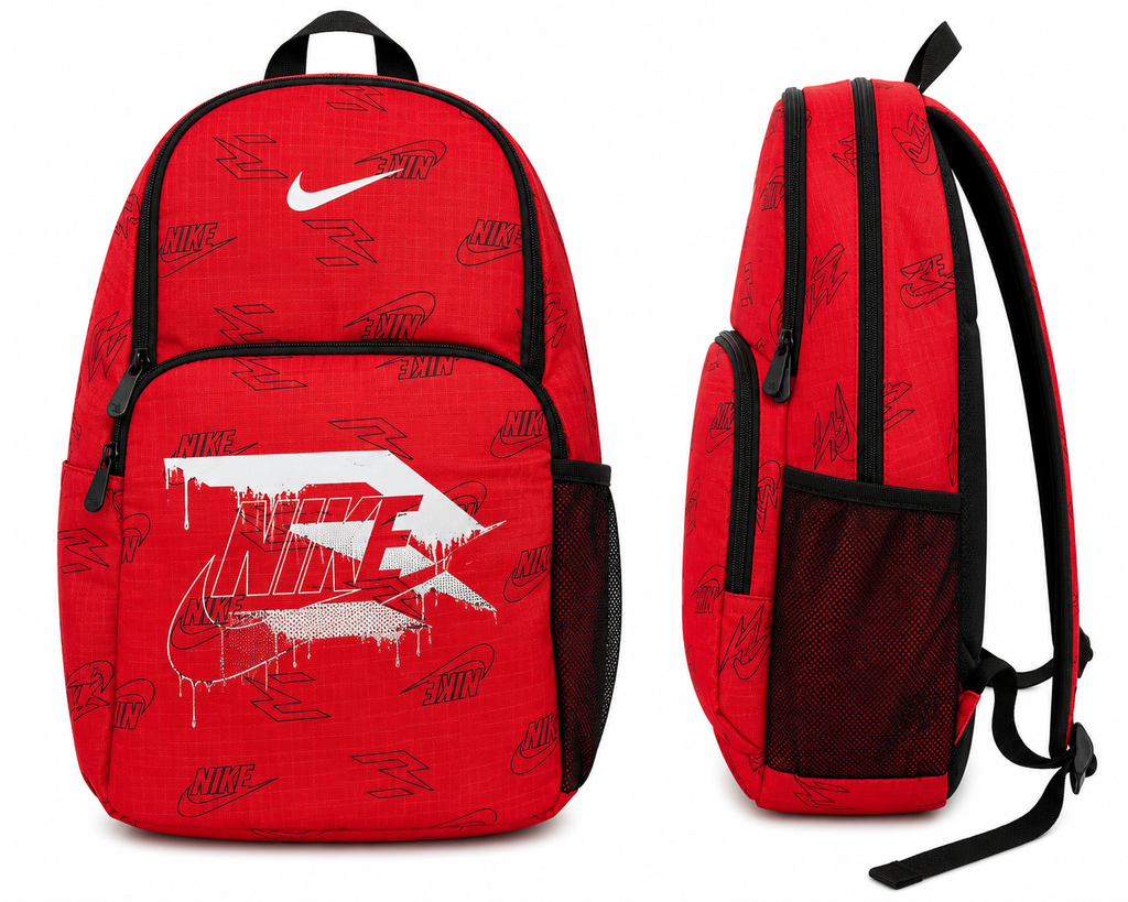 Nike Red Graphic Print Backpack – Lightweight School, Travel & Everyday Book Bag