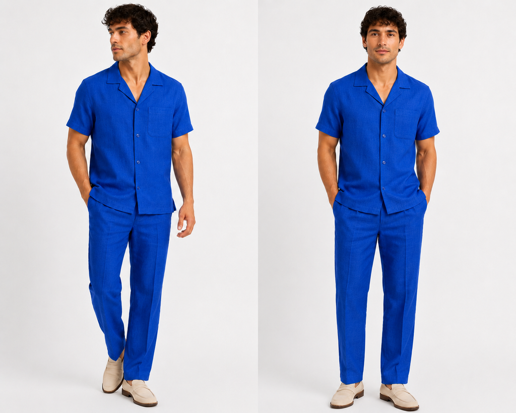 Men's Premium Linen Short Sleeve Two-Piece Set – Button-Up Shirt & Relaxed Fit Pants