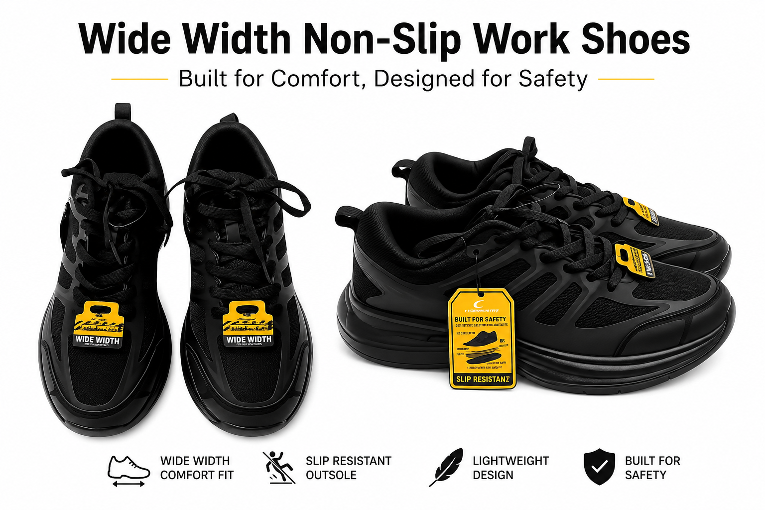 Wide Width Non-Slip Work Shoes – Lightweight Slip Resistant Safety Sneakers