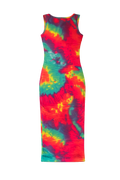 Women's Sleeveless Tie-Dye Bodycon Maxi Dress with Gold Zip Neck – Multicolor Summer Casual Dress