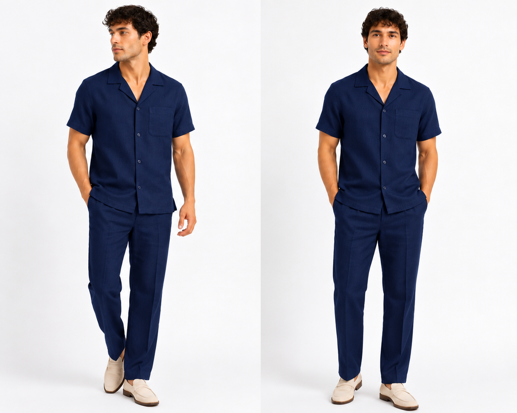 Men's Premium Linen Short Sleeve Two-Piece Set – Button-Up Shirt & Relaxed Fit Pants