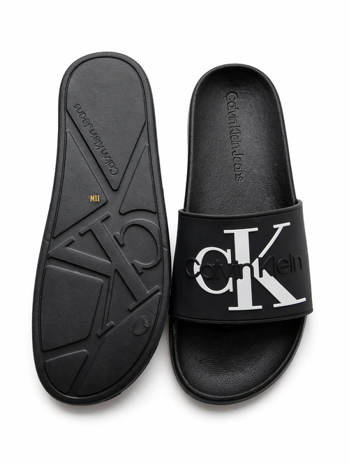 Calvin Klein CK Logo Slide Sandals Black Comfortable Slip-On Slides