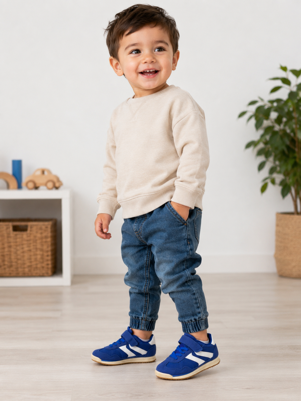 Toddler Retro Runner Sneakers – Royal Blue Hook & Loop Athletic Shoes