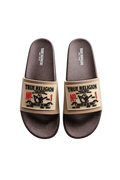 True Religion Vintage Logo Slide Sandals Beige Brown Comfortable Slip-On Slides
