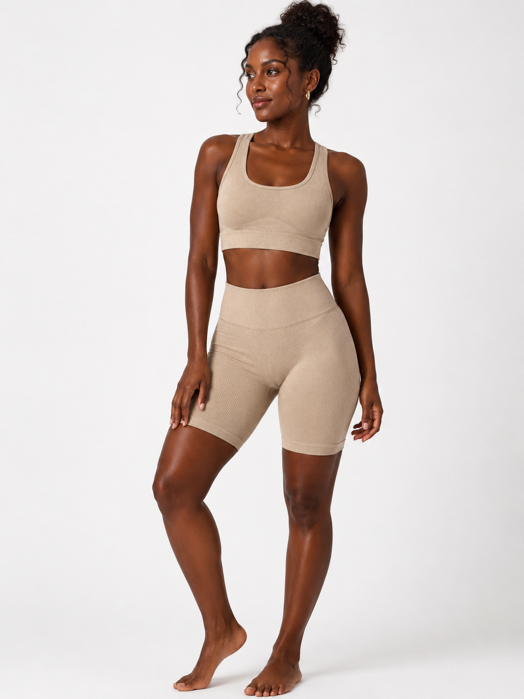 Seamless Ribbed Biker Shorts Set – Women's Activewear Two-Piece Outfit