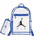 Jordan Clear Backpack with Matching Pencil Case – Transparent Stadium Approved School Bag – Blue