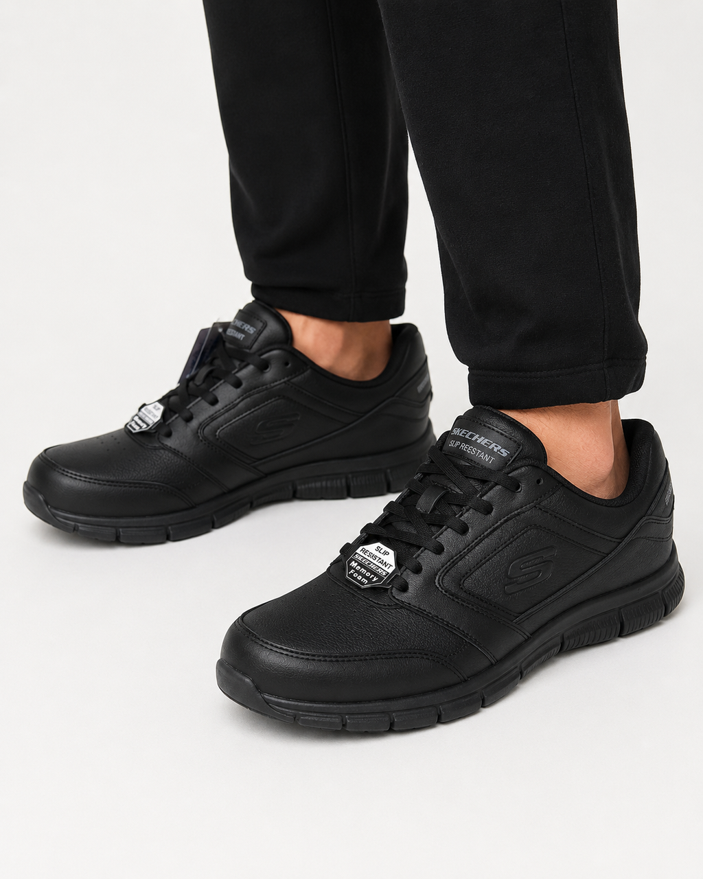Skechers Work Relaxed Fit Slip Resistant Memory Foam Sneakers – Black