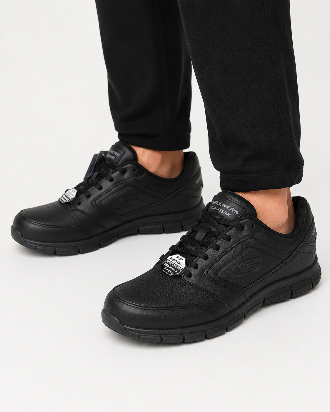 Skechers Work Relaxed Fit Slip Resistant Memory Foam Sneakers – Black