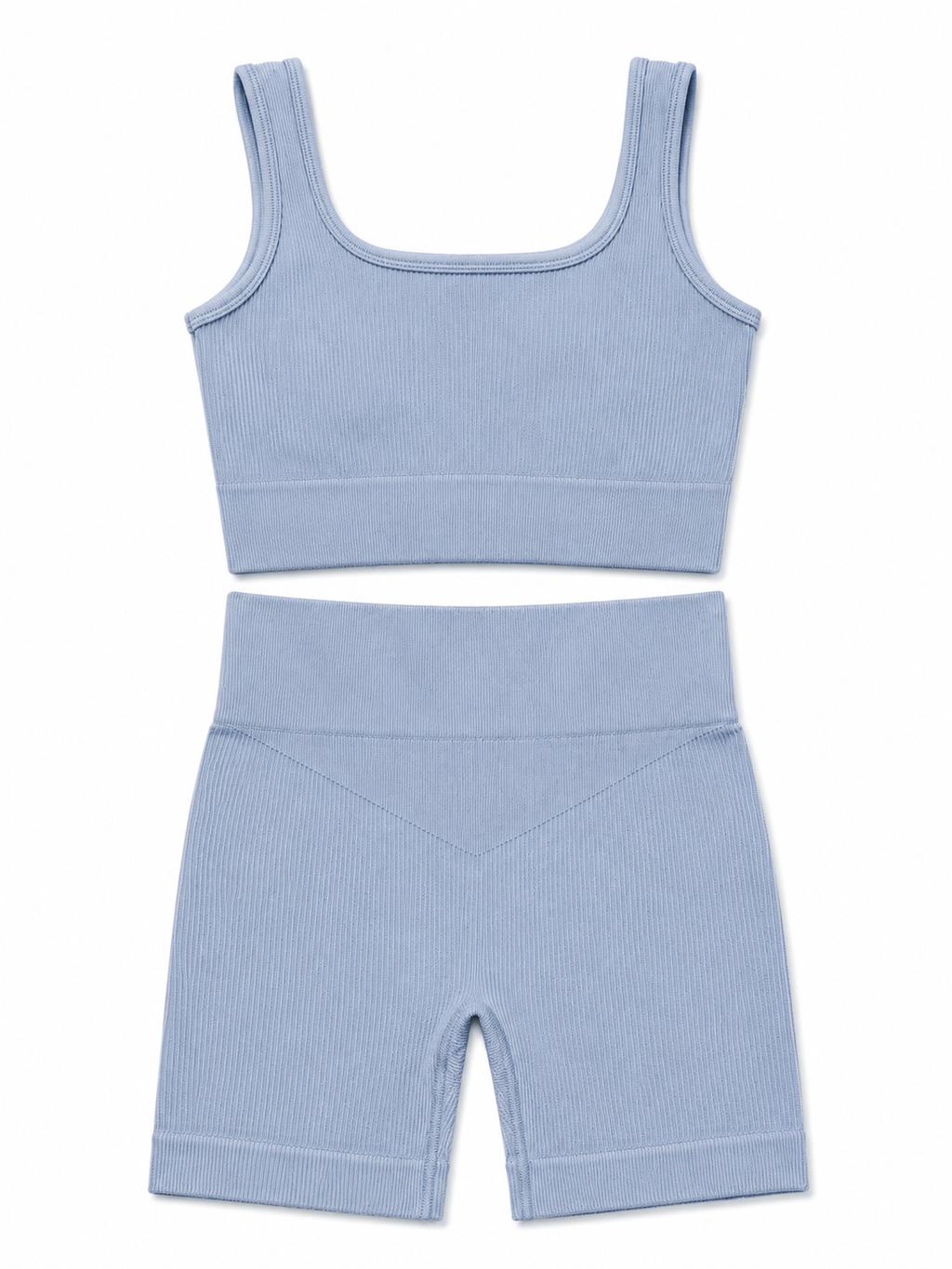 Seamless Ribbed Biker Shorts Set – Women's Activewear Two-Piece Outfit