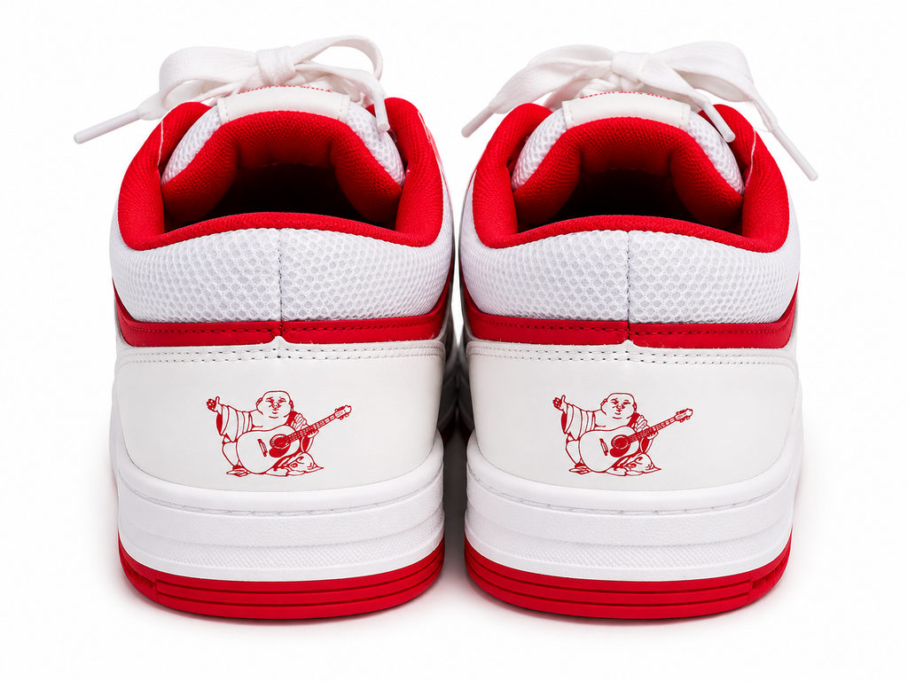 True Religion White & Red Low Top Sneakers – Men's Casual Lace-Up Fashion Shoes