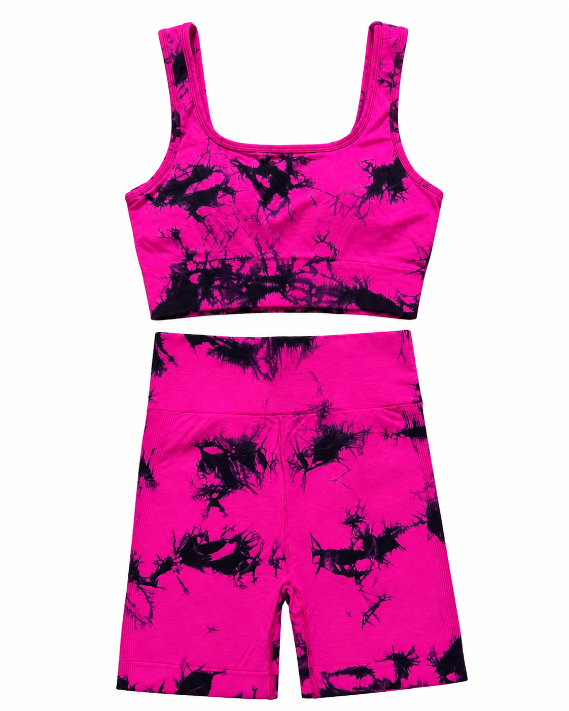 Sunburst Tie-Dye Activewear Set – Women's Scrunch Biker Shorts & Crop Top Co-Ord