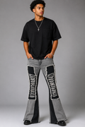 Men’s Two-Tone Distressed Patchwork Flare Jeans