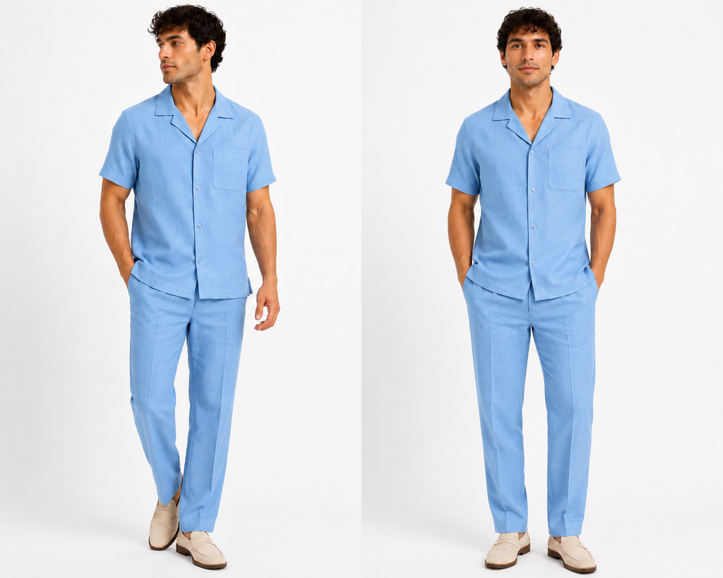 Men's Premium Linen Short Sleeve Two-Piece Set – Button-Up Shirt & Relaxed Fit Pants