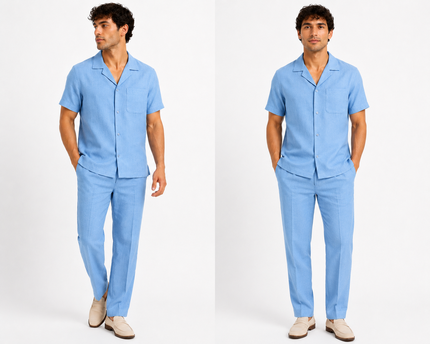 Men's Premium Linen Short Sleeve Two-Piece Set – Button-Up Shirt & Relaxed Fit Pants