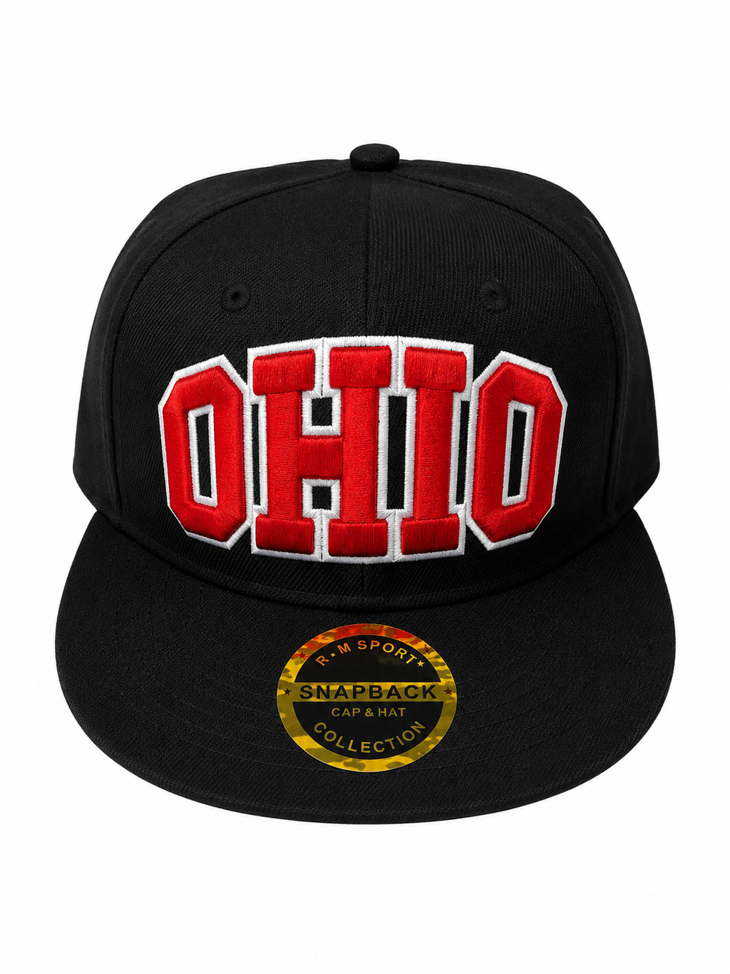Ohio Embroidered Snapback Hat – Black & Red Flat Brim Streetwear Cap