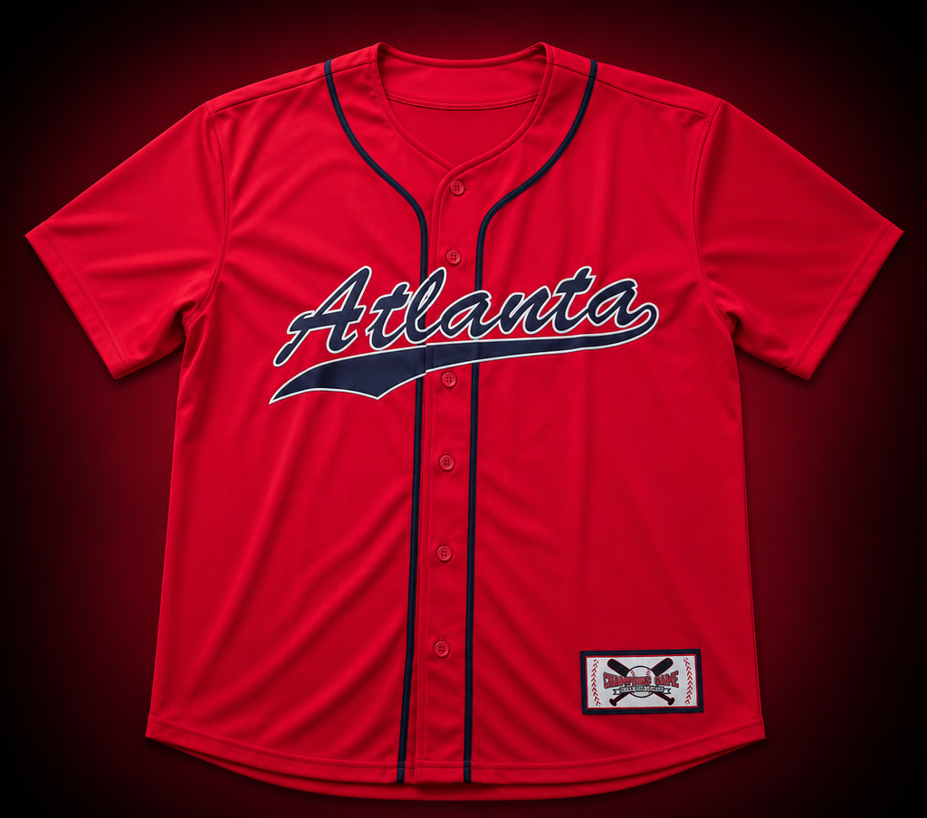 Atlanta Baseball Jersey – Red Button-Up Athletic Jersey | Men’s Sports Tee