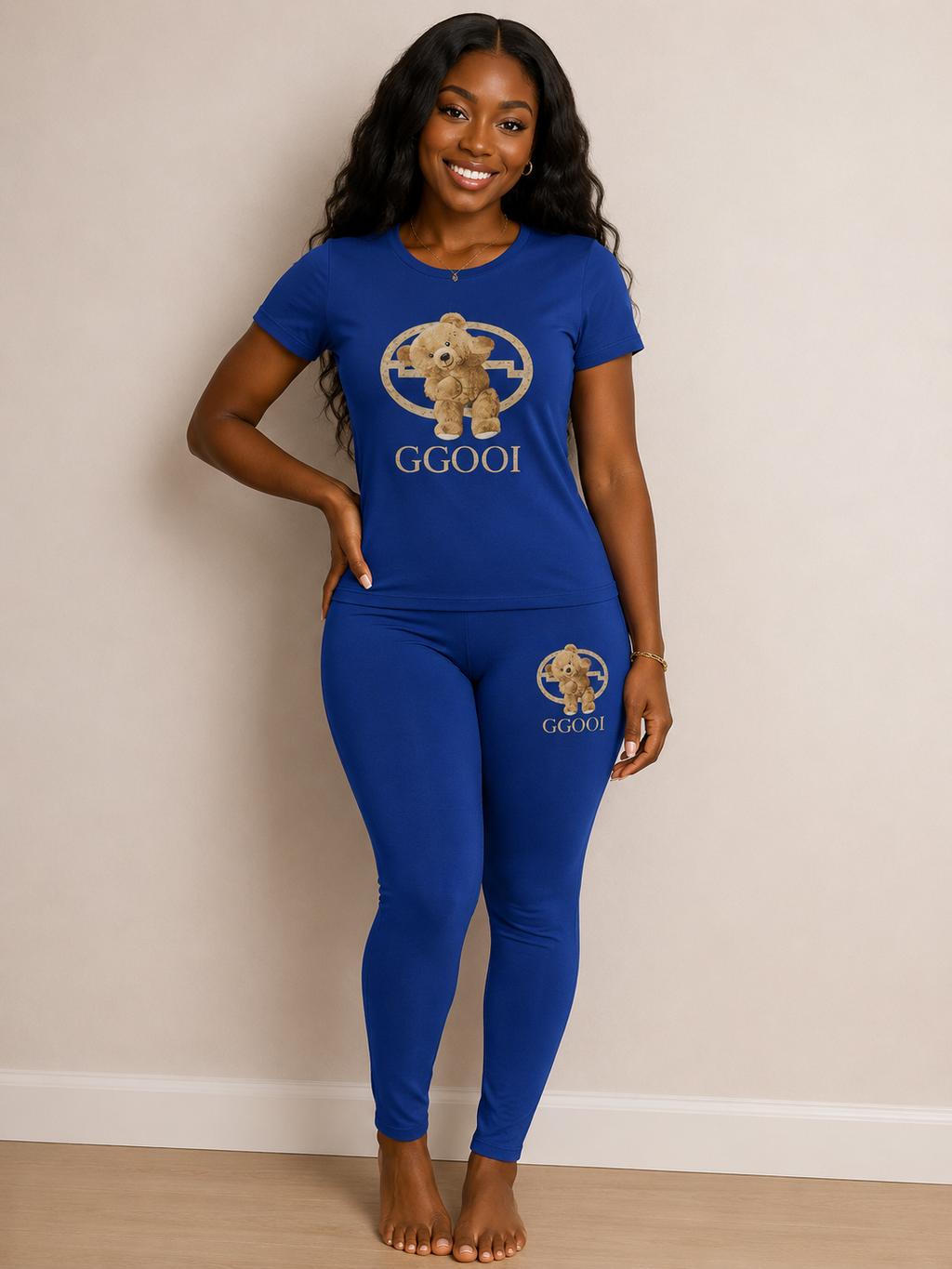Teddy Bear Graphic 2-Piece Lounge Set – Women's Short Sleeve Tee & Leggings Set- Multiple colors available