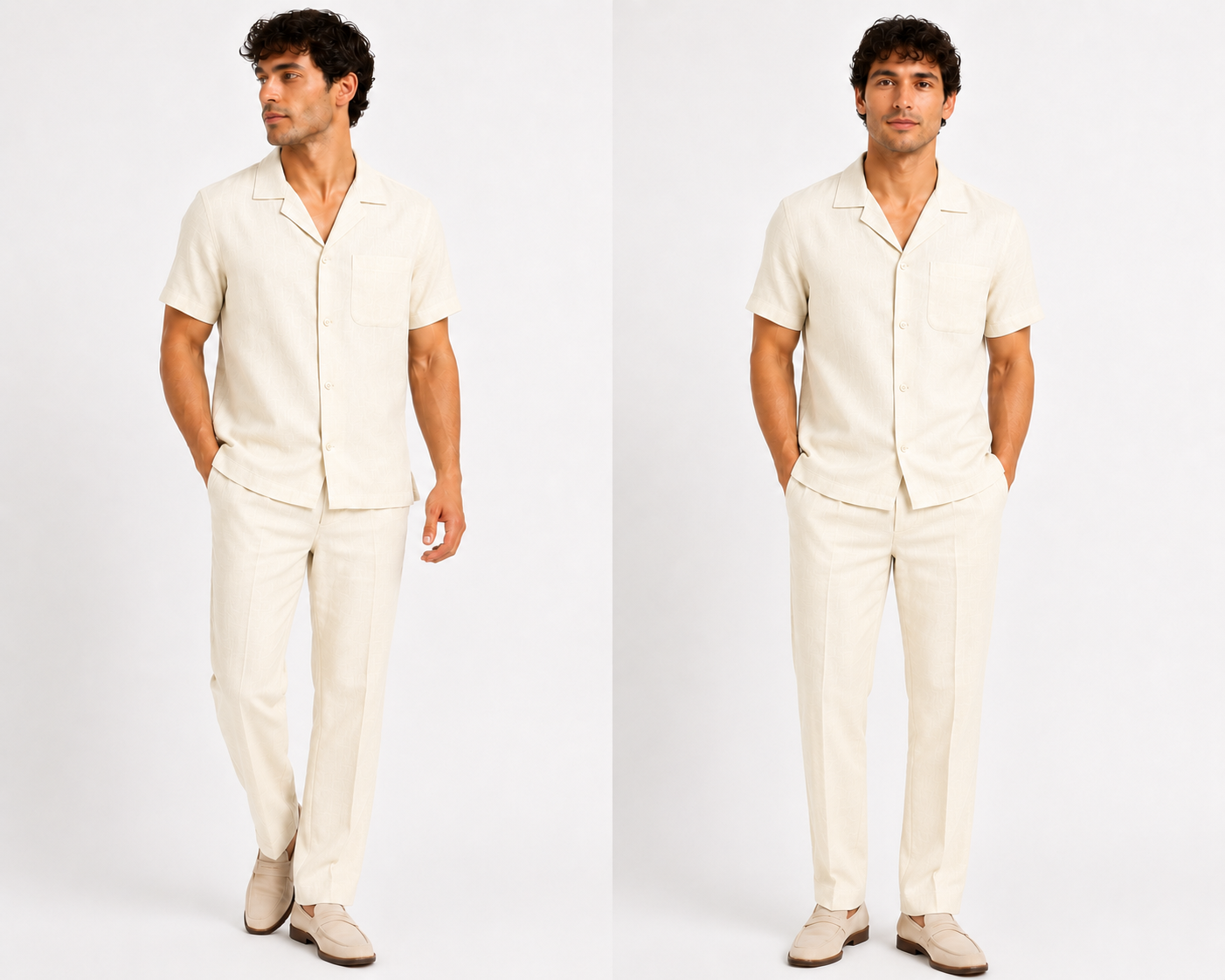 Men's Premium Linen Short Sleeve Two-Piece Set – Button-Up Shirt & Relaxed Fit Pants
